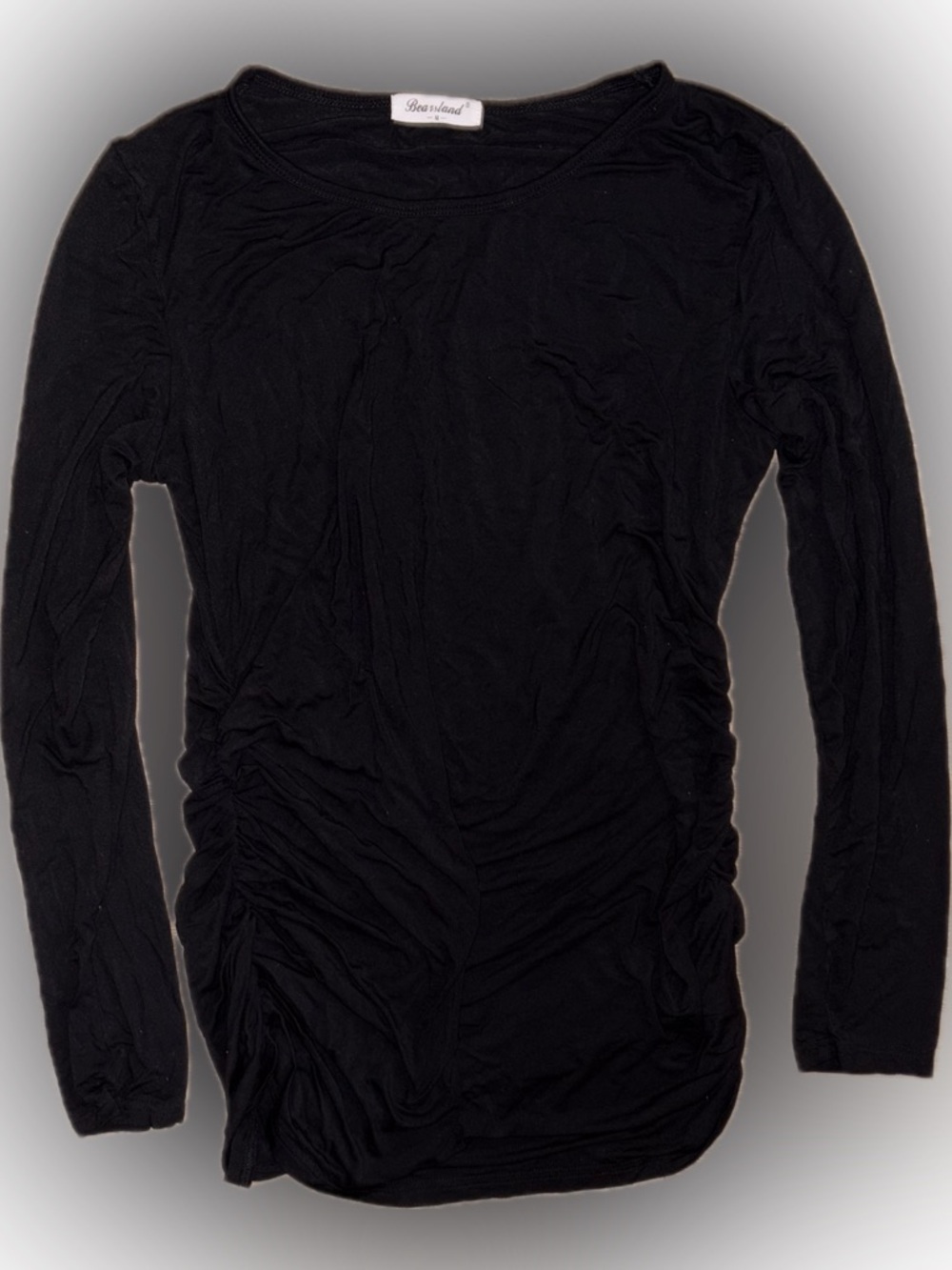 Bearsland Maternity Black Long-Sleeve Ruched Side Tee